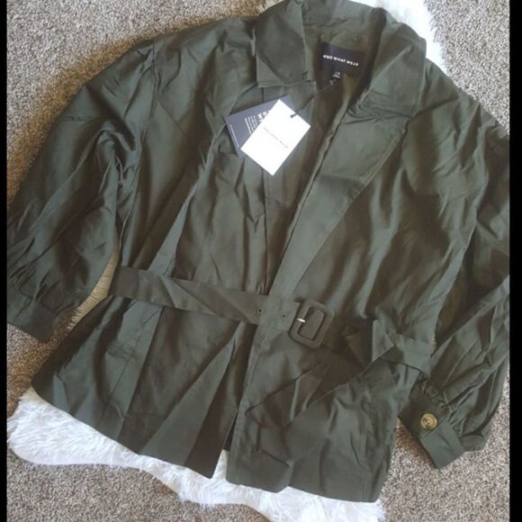 Who What Wear Belted Jacket Open Front Olive Green Dressy Women’s Size 1X NEW - Picture 1 of 11